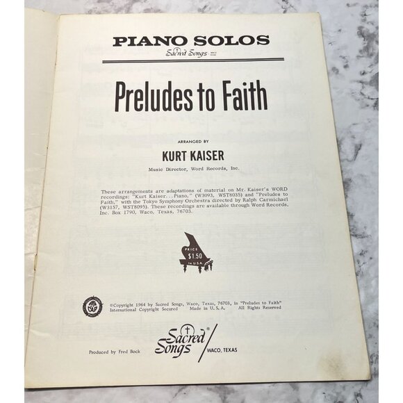Preludes To Faith Piano Solos Songbook Sacred Songs Kurt Kaiser Vintage 1960s - Picture 5 of 8